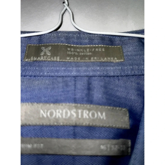 Nordstrom Trim Fit wrinkle free Blue long sleeve cotton 16 /32-33 - Picture 3 of 8